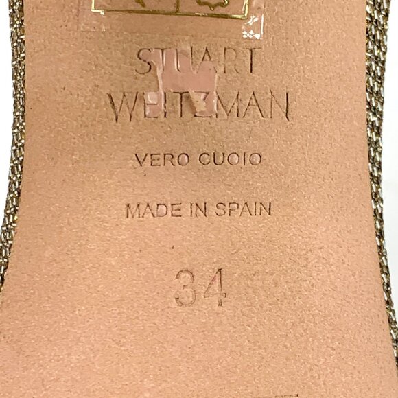 H15286 Stuart Weitzman Size 34 Gold Strap Chunky Heeled Sandals Slightly Worn - Picture 6 of 8